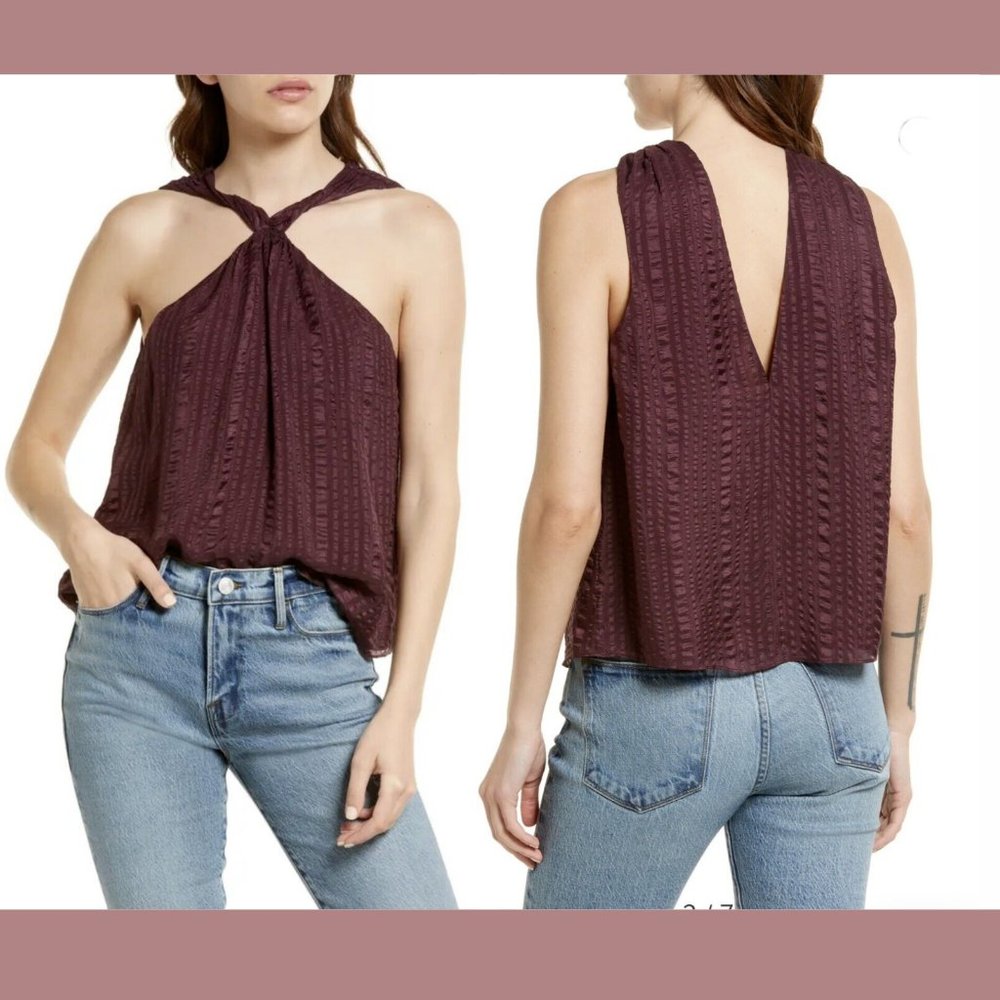 NEW‎ $378 Frame [ Small ] Draped Textured Silk Halter Top in Cabernet Red #5688